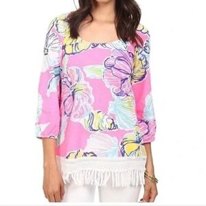 Lilly Pulitzer Alia Colorful Patterned Tunic with Fringe